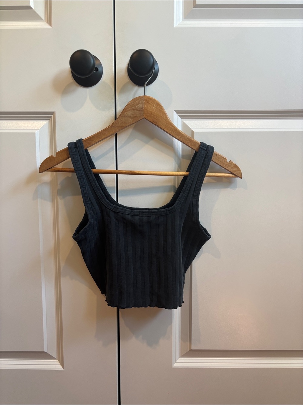 aerie Black Ribbed Square Neck Crop Tank